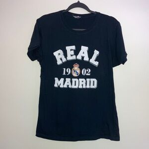 Real Madrid CF Spain Soccer Shirt Tshirt Navy Blue Printed Graphic Top